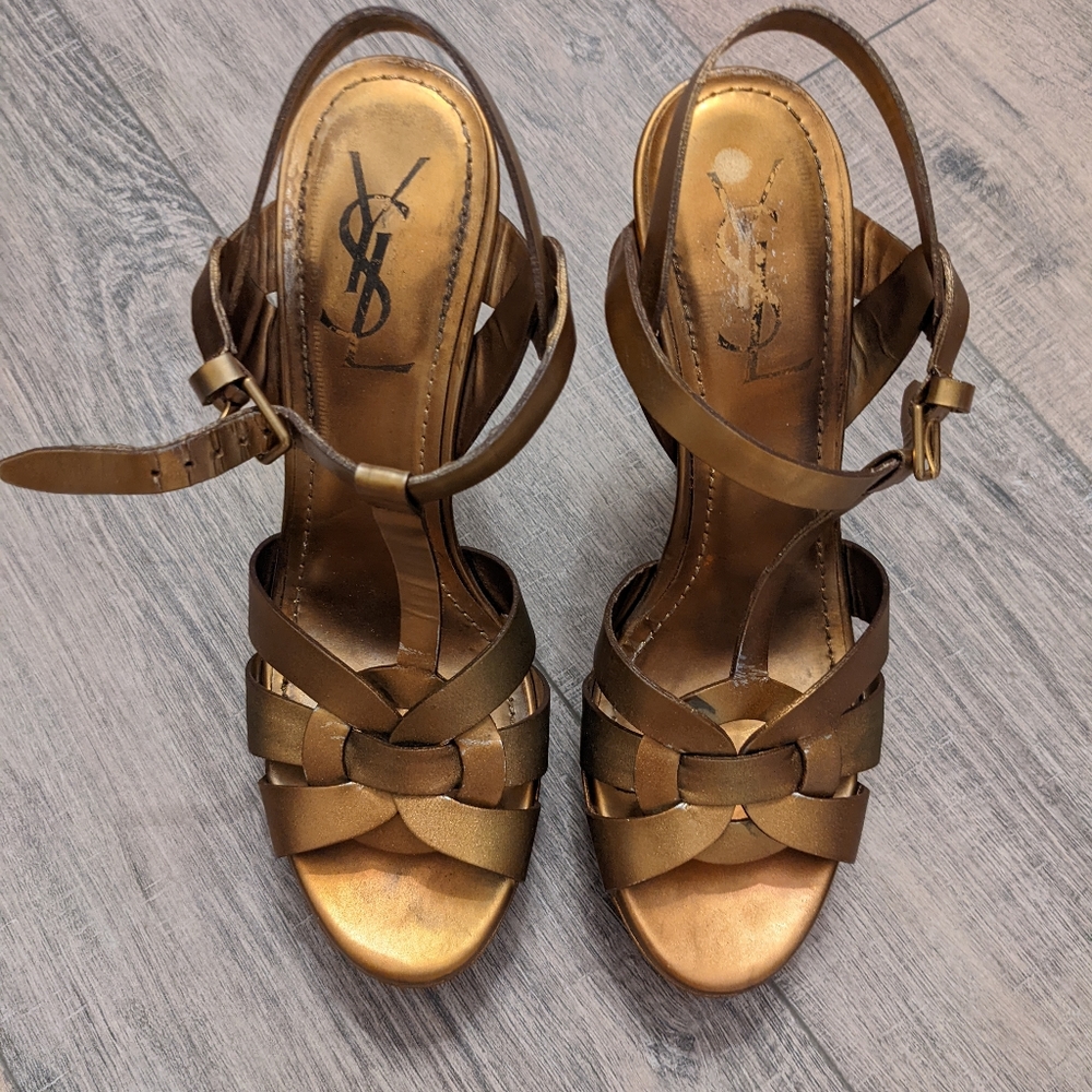 YSL Tribute Heels in Bronze Size 8